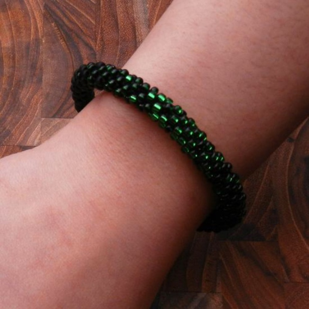 Green & Black Seed Bead Bracelet | Stackable Layering | Handmade Custom Size